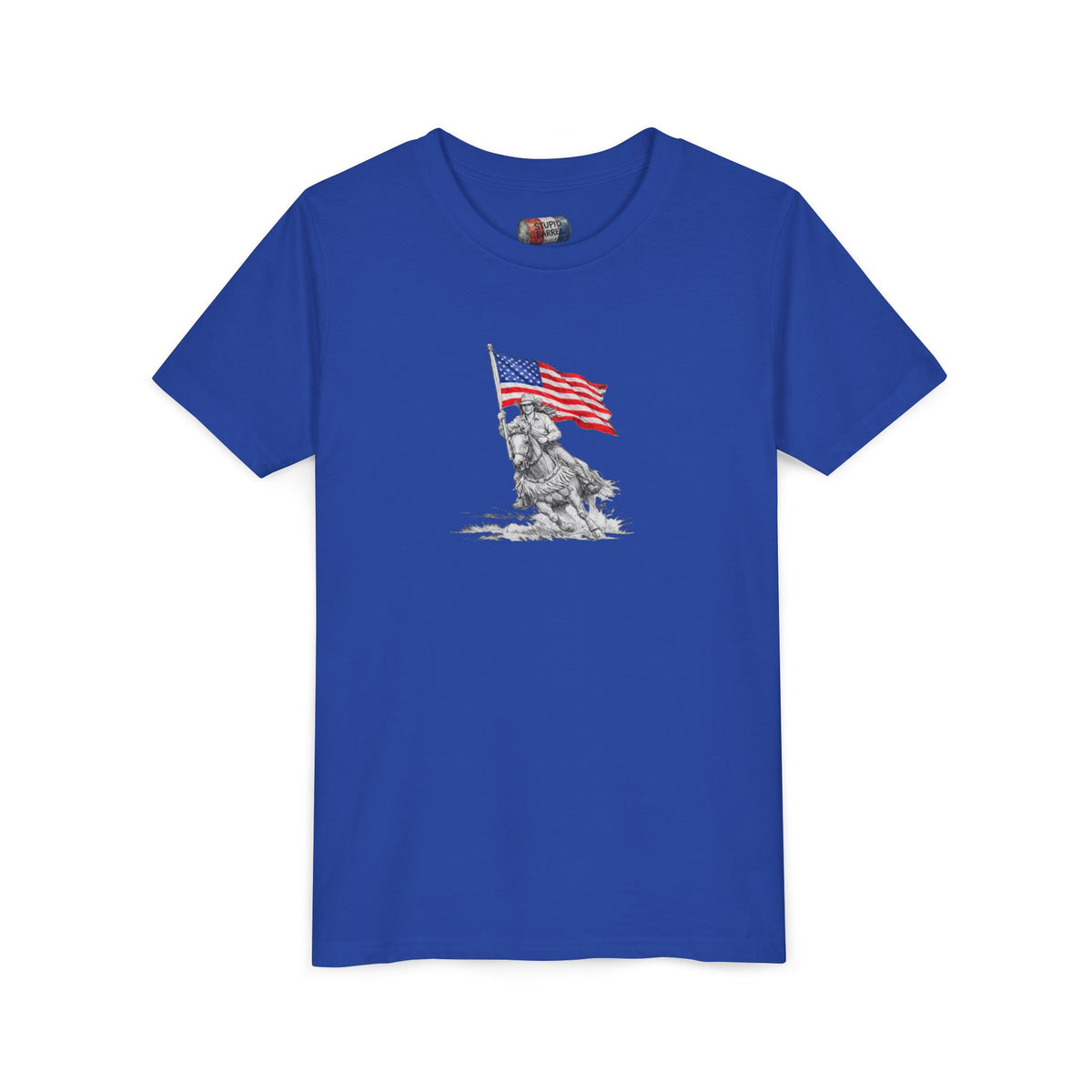 Youth Tee — Rodeo Barrel Racer with Patriotic Barrel Graphic