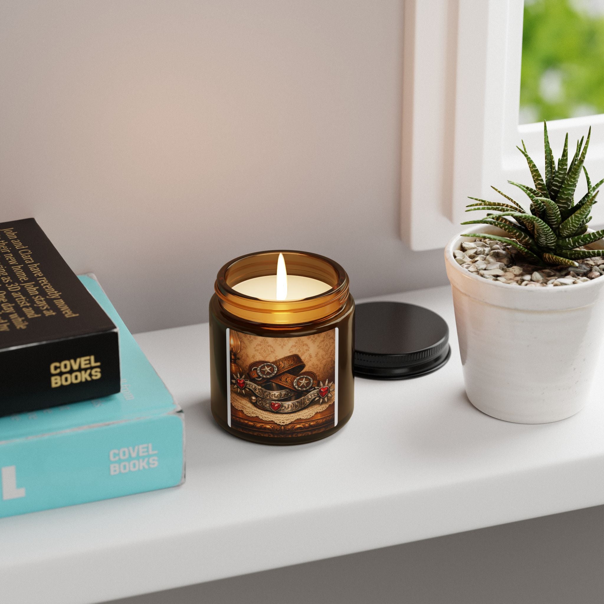 Rustic Cowgirl Scented Soy Candle — Amber Jar (Warm Spice & Cedar)