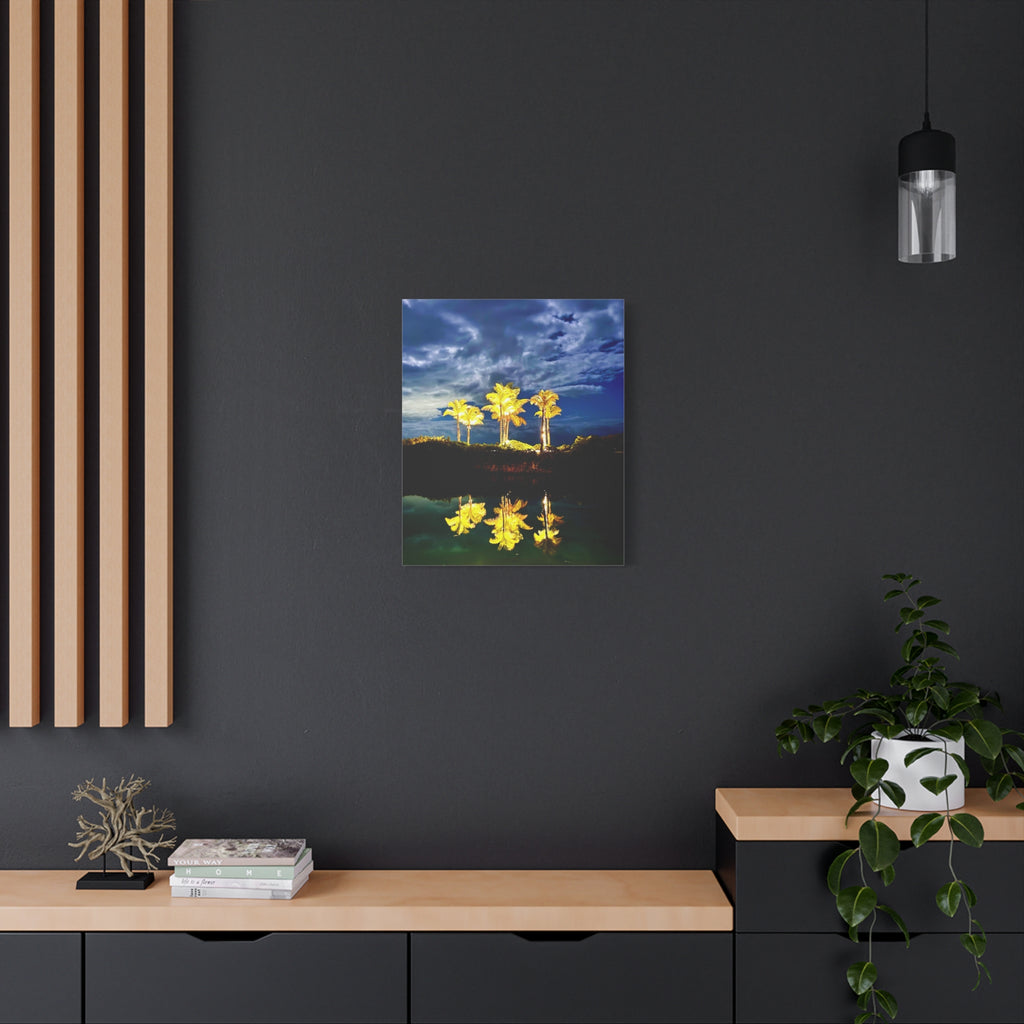Palm Tree Reflection Matte Canvas Wall Art — Quanta Roo, Tropical Evening