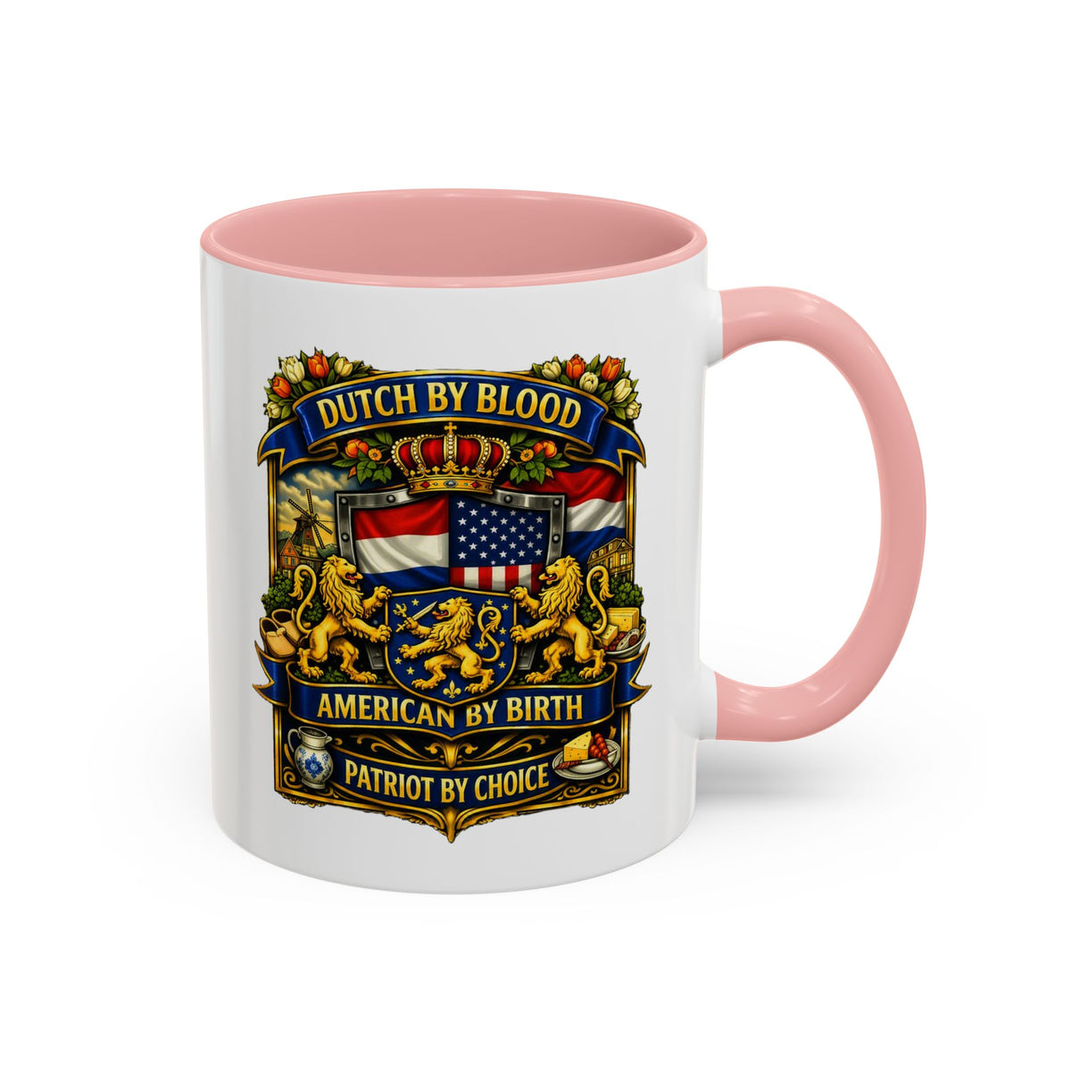 Dutch/American Pride Mug with Vintage Botanical Crest Design