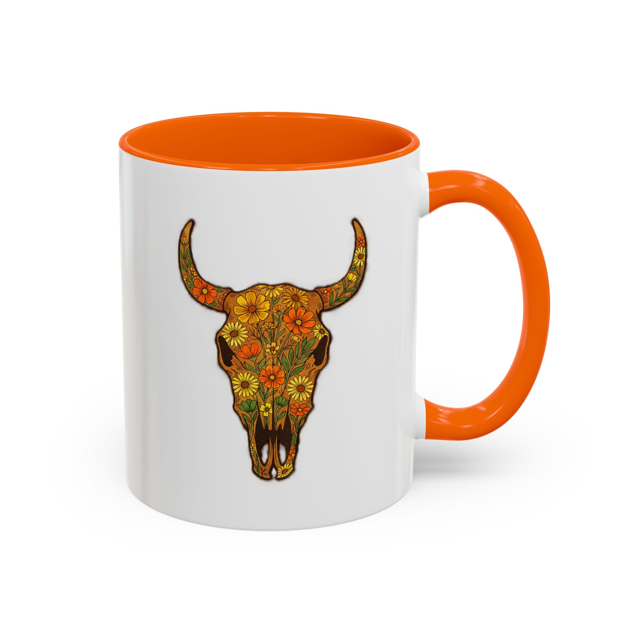Red Floral Bull Skull Coffee Mug — Southwestern Accent 11/15oz