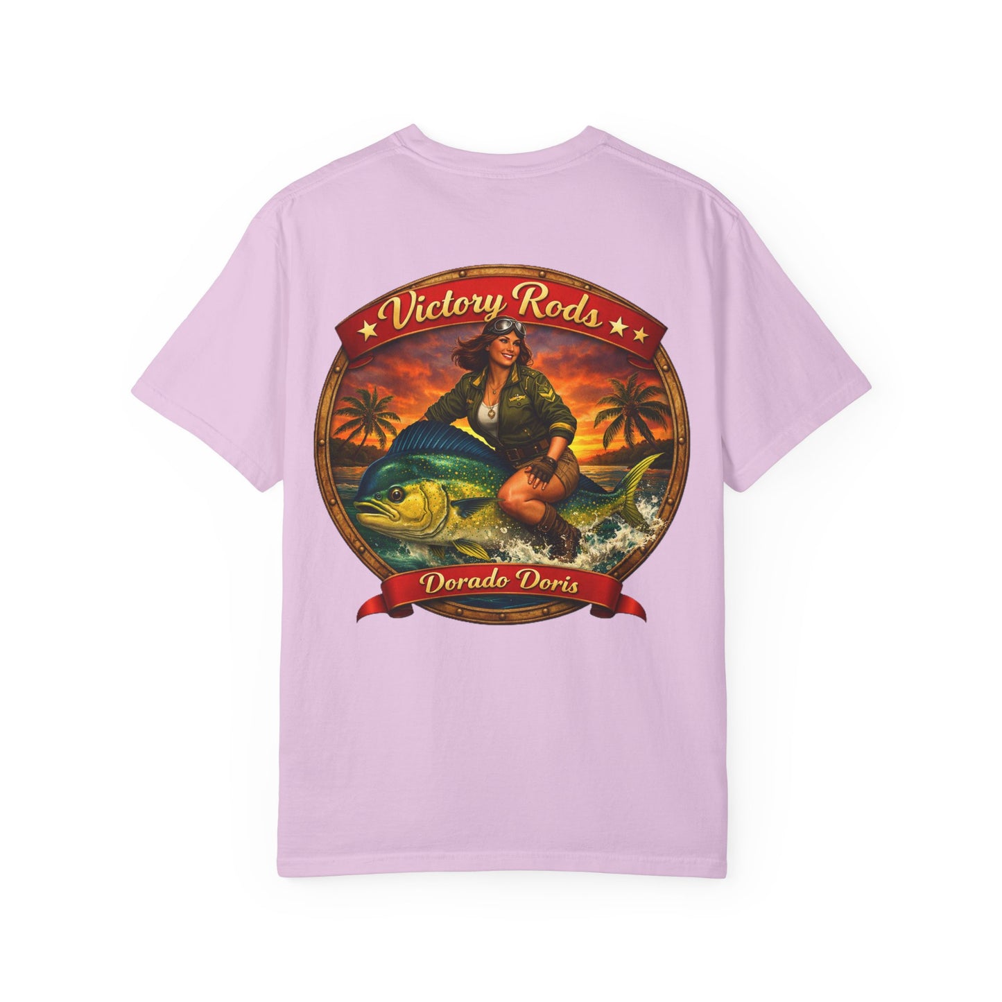Victory Rods "Dorado Doris" Fishing T-Shirt — Retro Pinup Angler Tee