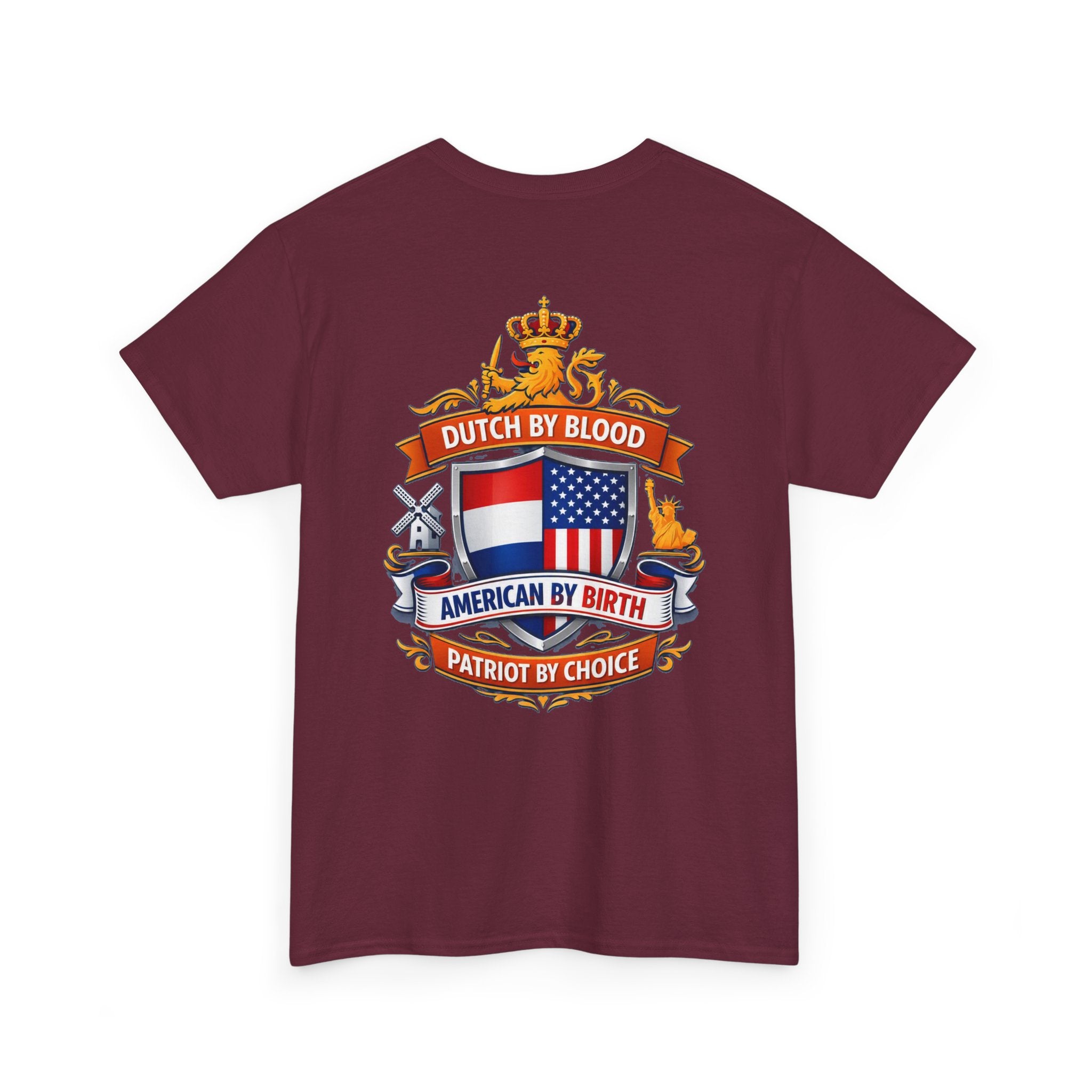 Dutch by Blood, American by Birth T-Shirt — Patriotic Netherlands USA Crest Tee