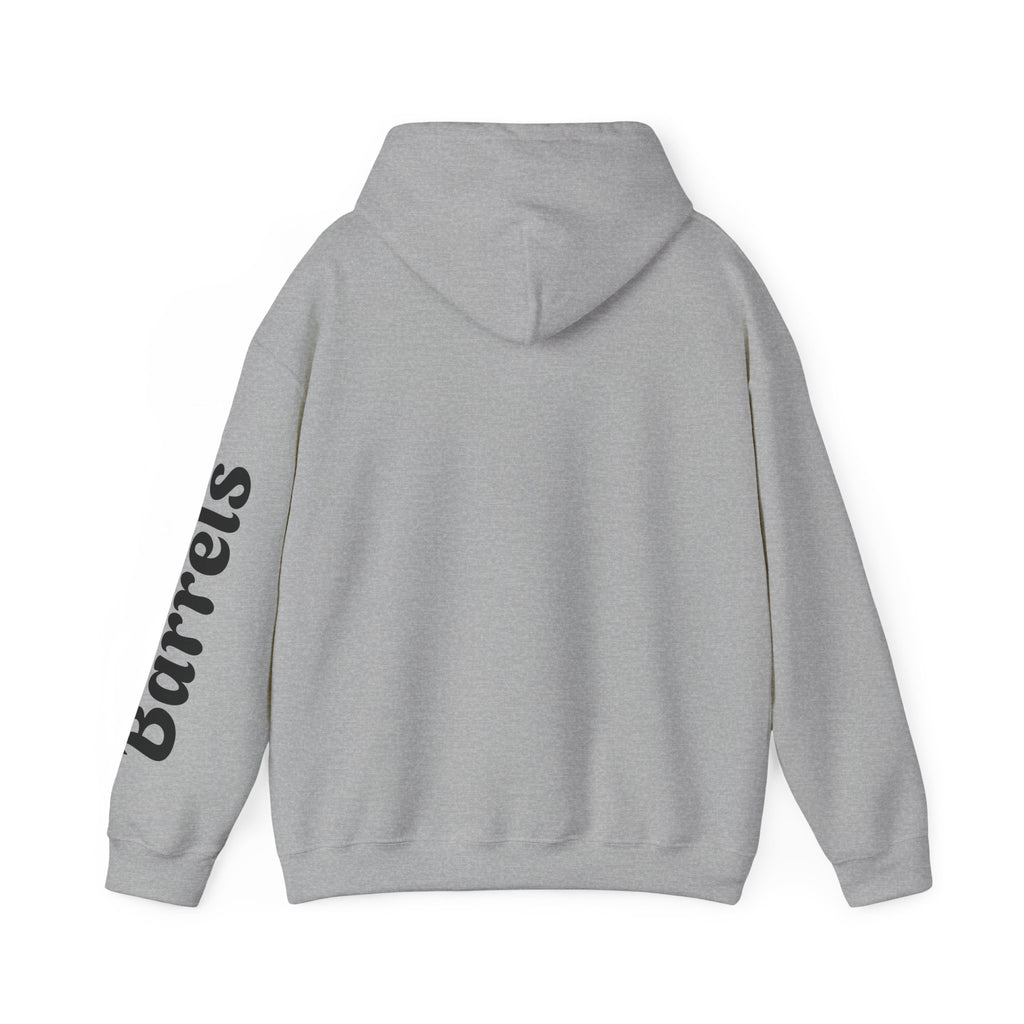 Cowgirl Barrel Racing Hoodie — Western Rodeo Pullover with 'barrels' Sleeve Text