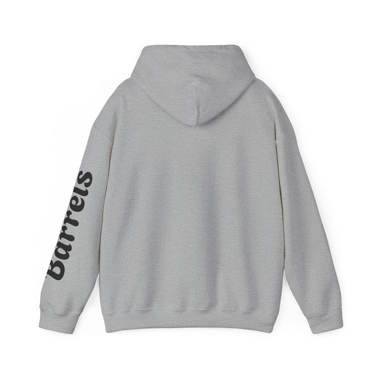 Cowgirl Barrel Racing Hoodie — Western Rodeo Pullover with 'barrels' Sleeve Text
