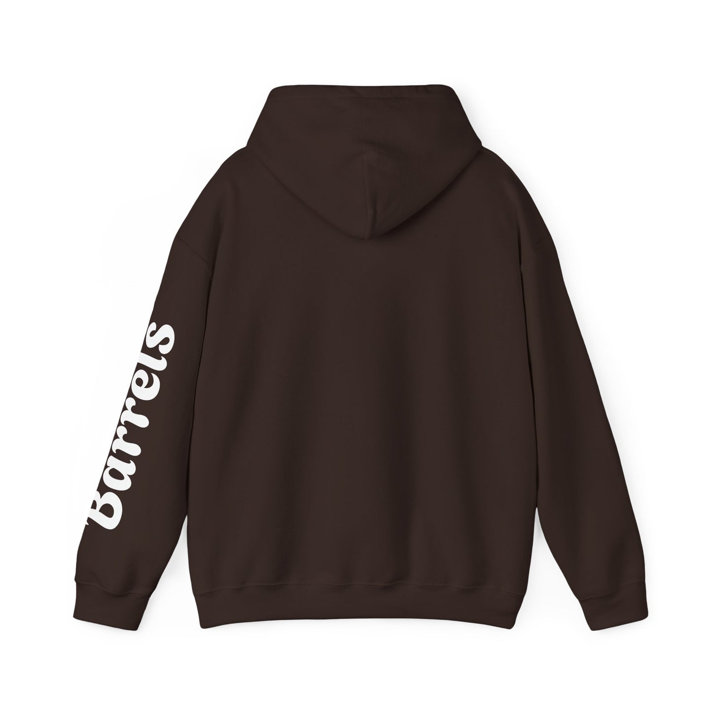 Cowboy Barrel Racing Hoodie — Western Rodeo Pullover with 'barrels' Sleeve Text