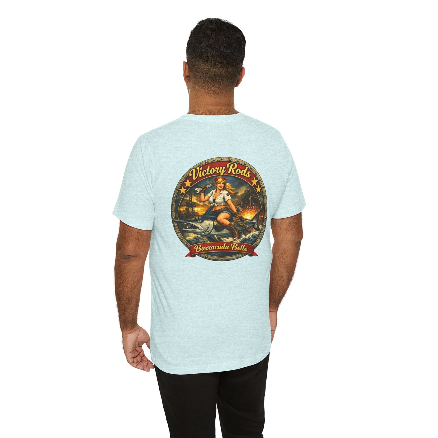 Barracuda Belle Vintage Pinup Tee — Victory Rods Motorcycle T‑Shirt