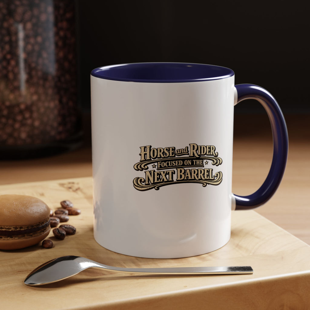 Barrel Racing Coffee Mug — "Horse and Rider Focused on the Next Barrel"