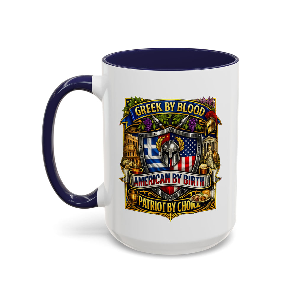 Greek by Blood, American by Birth Accent Coffee Mug – Patriotic Greek Heritage 11/15oz