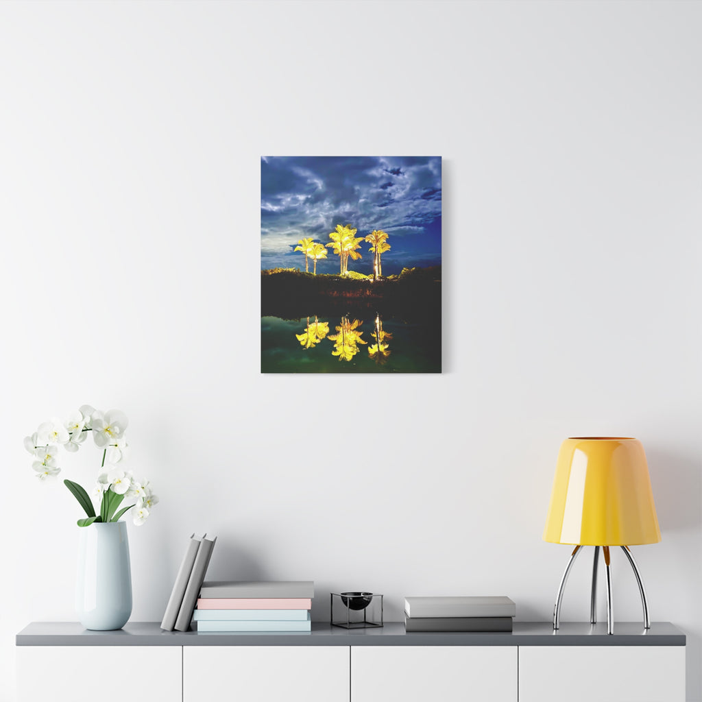 Palm Tree Reflection Matte Canvas Wall Art — Quanta Roo, Tropical Evening