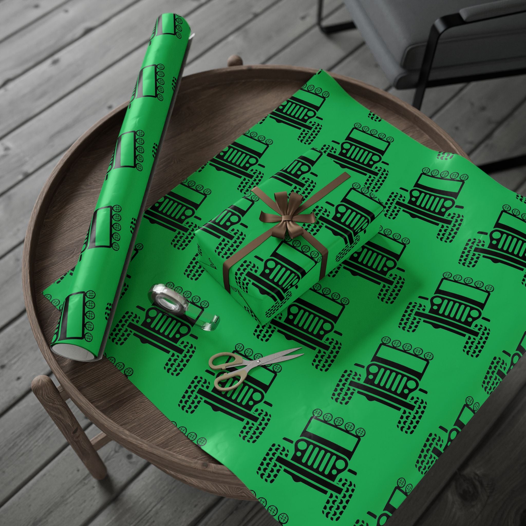Green 4X4 offroad Pattern Wrapping Paper — Succulent-Themed Gift Wrap for Jeep Lovers
