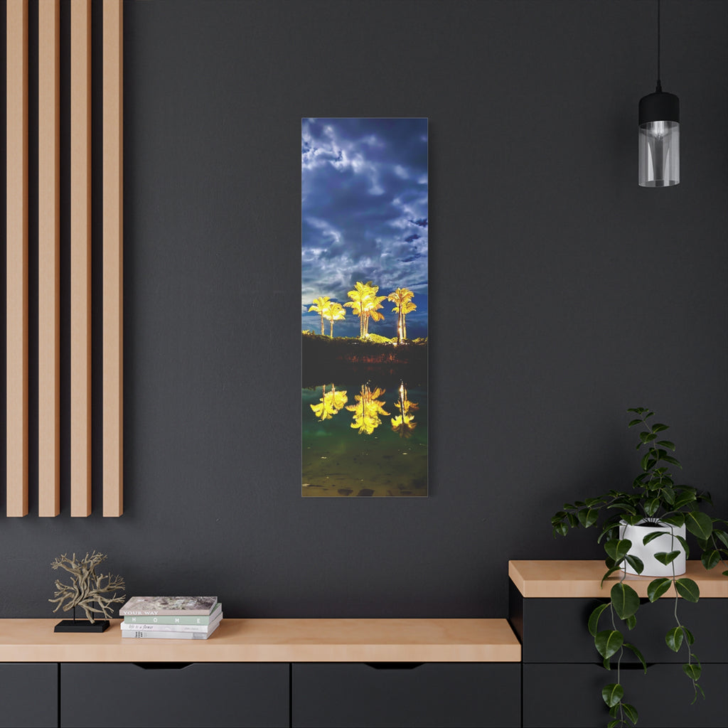 Palm Tree Reflection Matte Canvas Wall Art — Quanta Roo, Tropical Evening