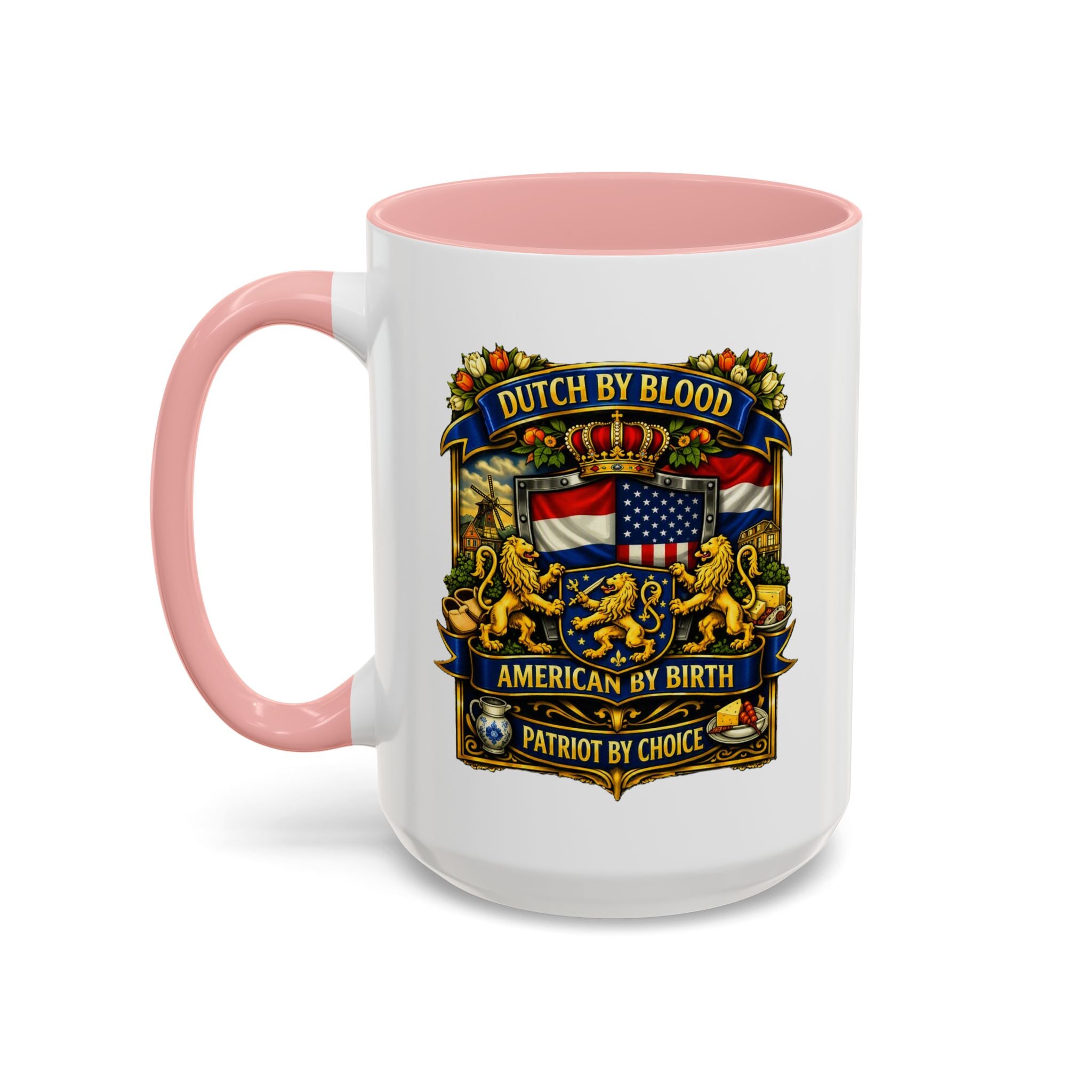 Dutch/American Pride Mug with Vintage Botanical Crest Design