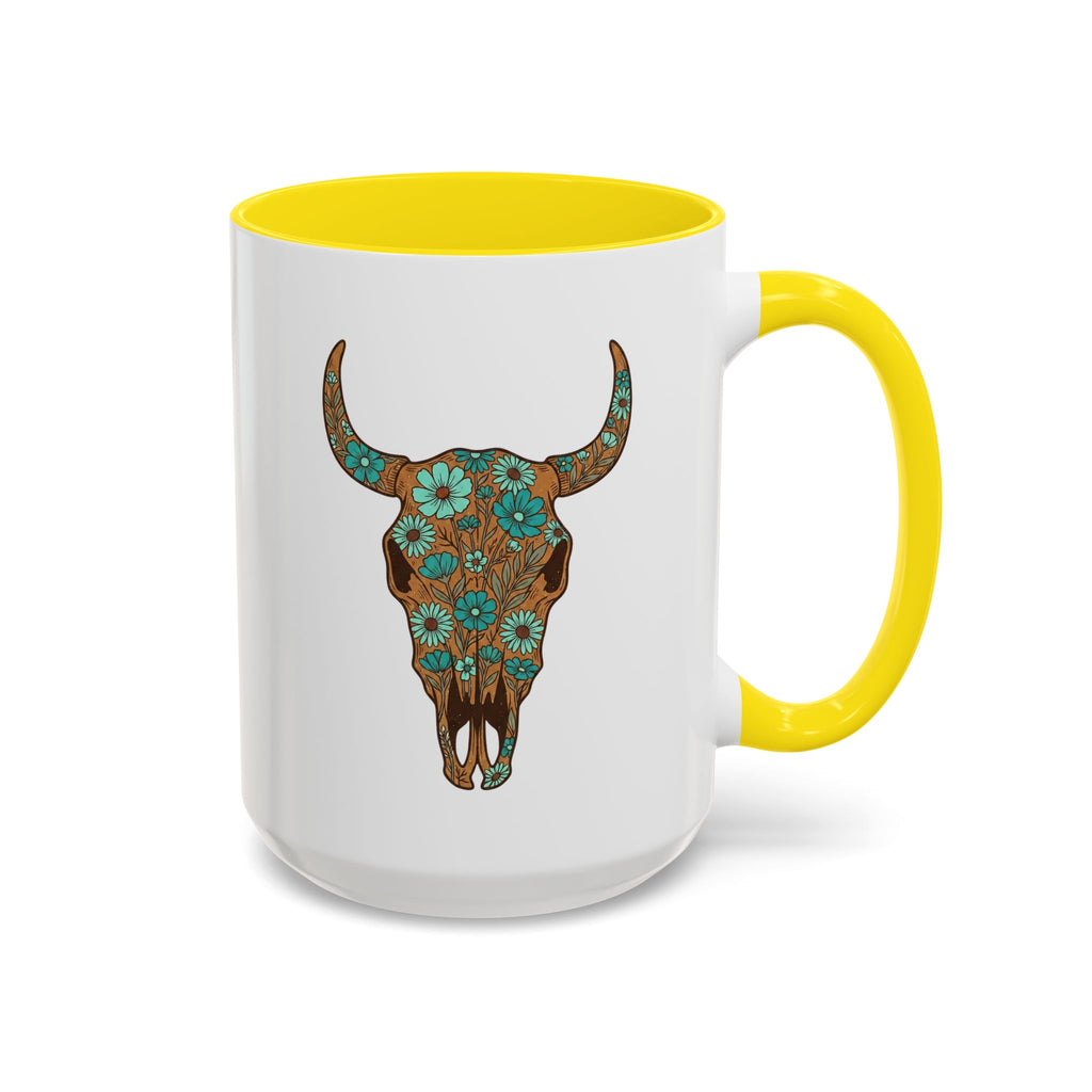 Red, White and Blue Floral Bull Skull Coffee Mug — Southwestern Accent 11/15oz