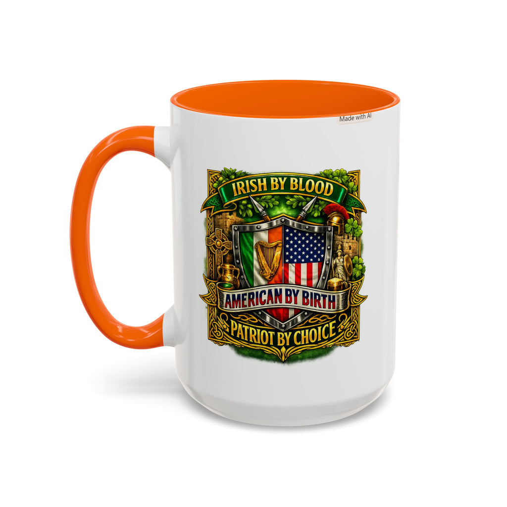Irish Pride Coffee Mug — "Irish by Blood, American by Birth, Patriot by Choice" Patriotic Ceramic Mug