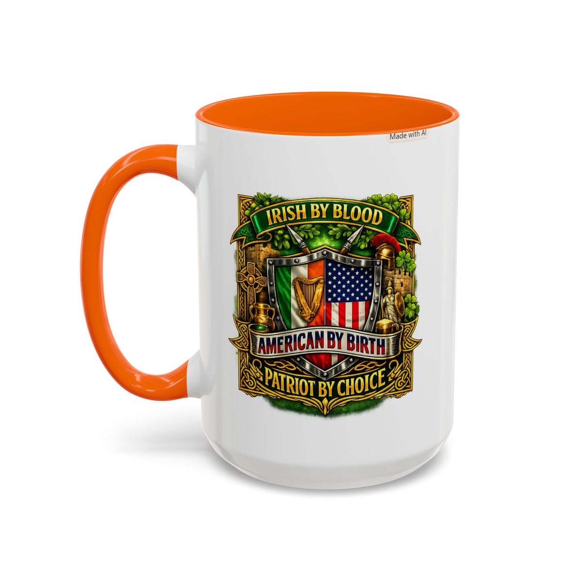 Irish Pride Coffee Mug — "Irish by Blood, American by Birth, Patriot by Choice" Patriotic Ceramic Mug