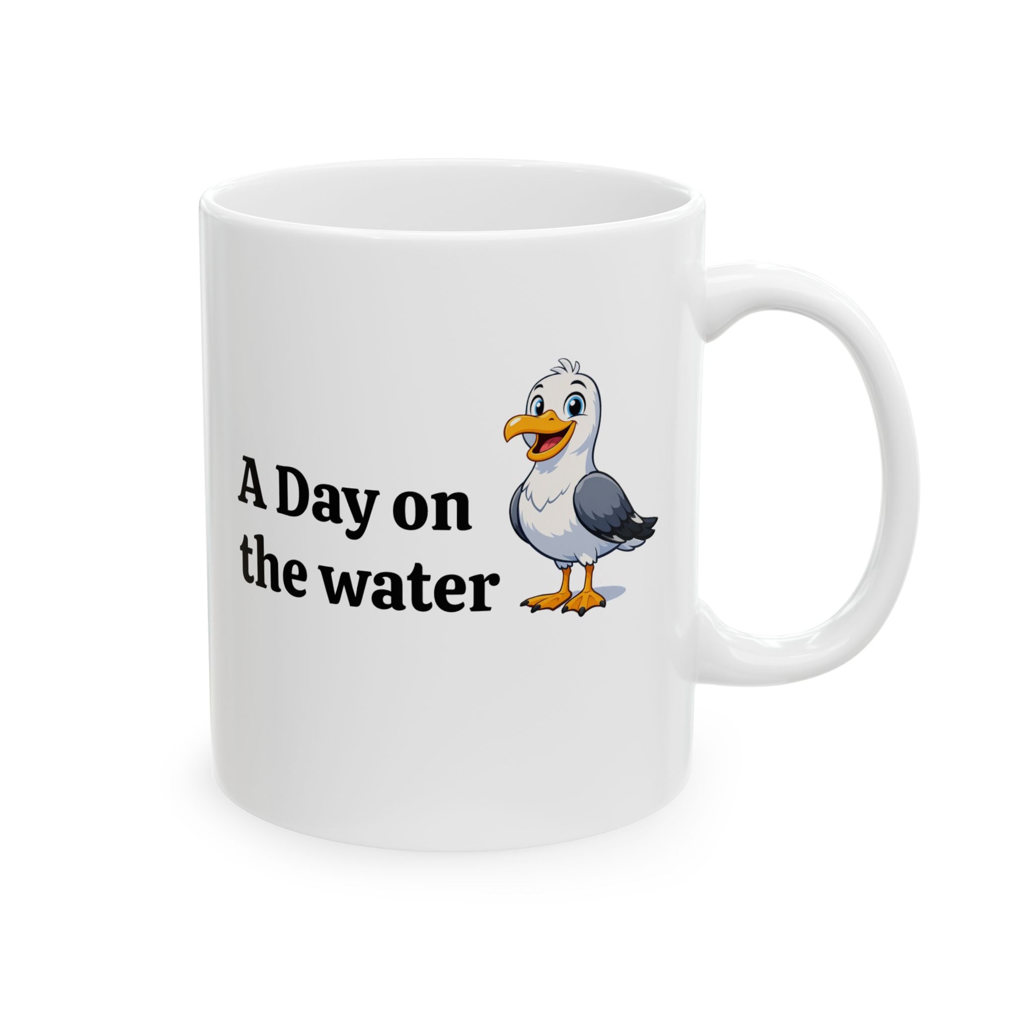 Seaside Harbor Ceramic Mug – "A Day in the Life of the Waterfront" with Cute Seagull Art (11oz/15oz)