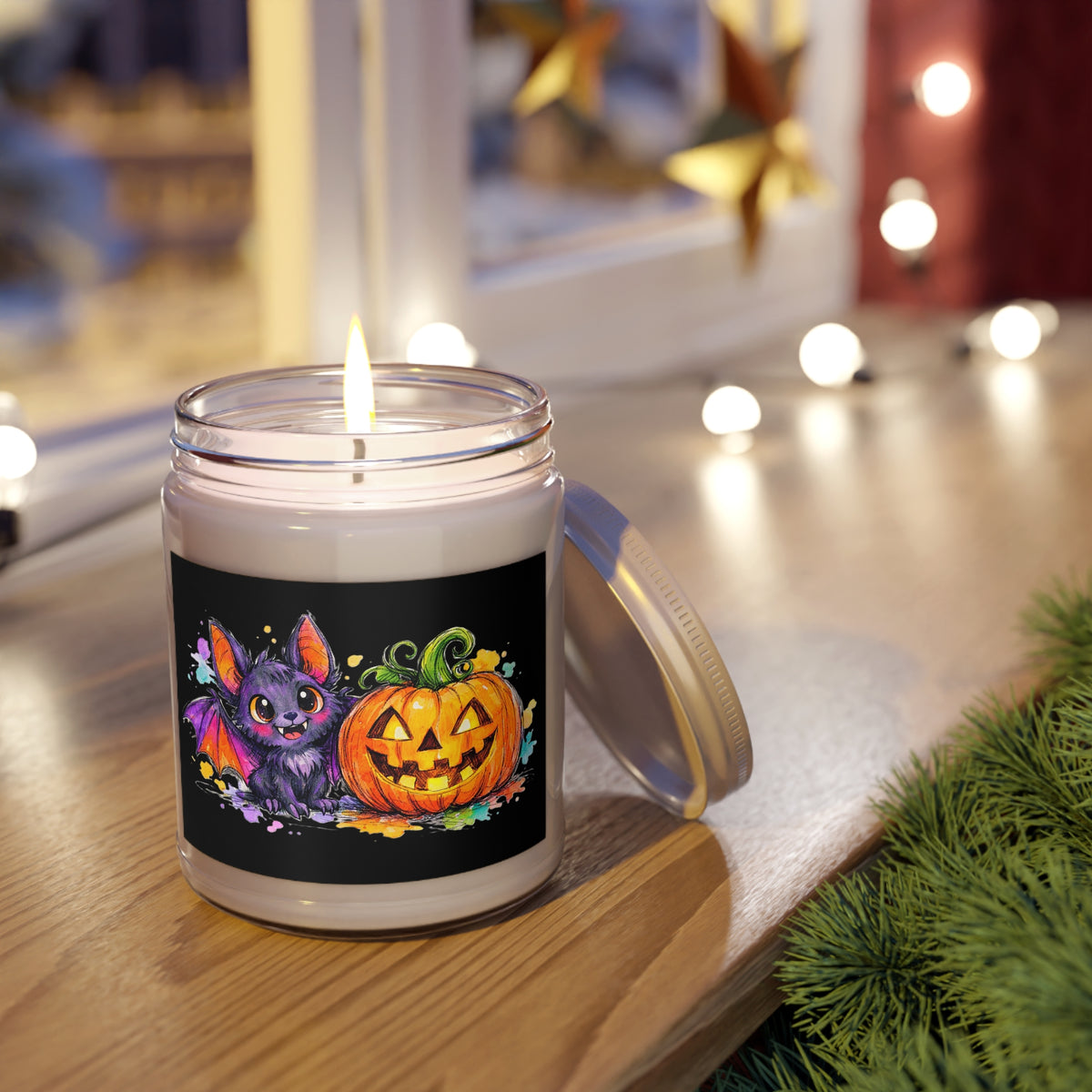Halloween Pumpkin & Bat Soy Candle — 9oz Scented Jar