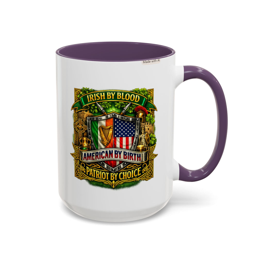 Irish Pride Coffee Mug — "Irish by Blood, American by Birth, Patriot by Choice" Patriotic Ceramic Mug