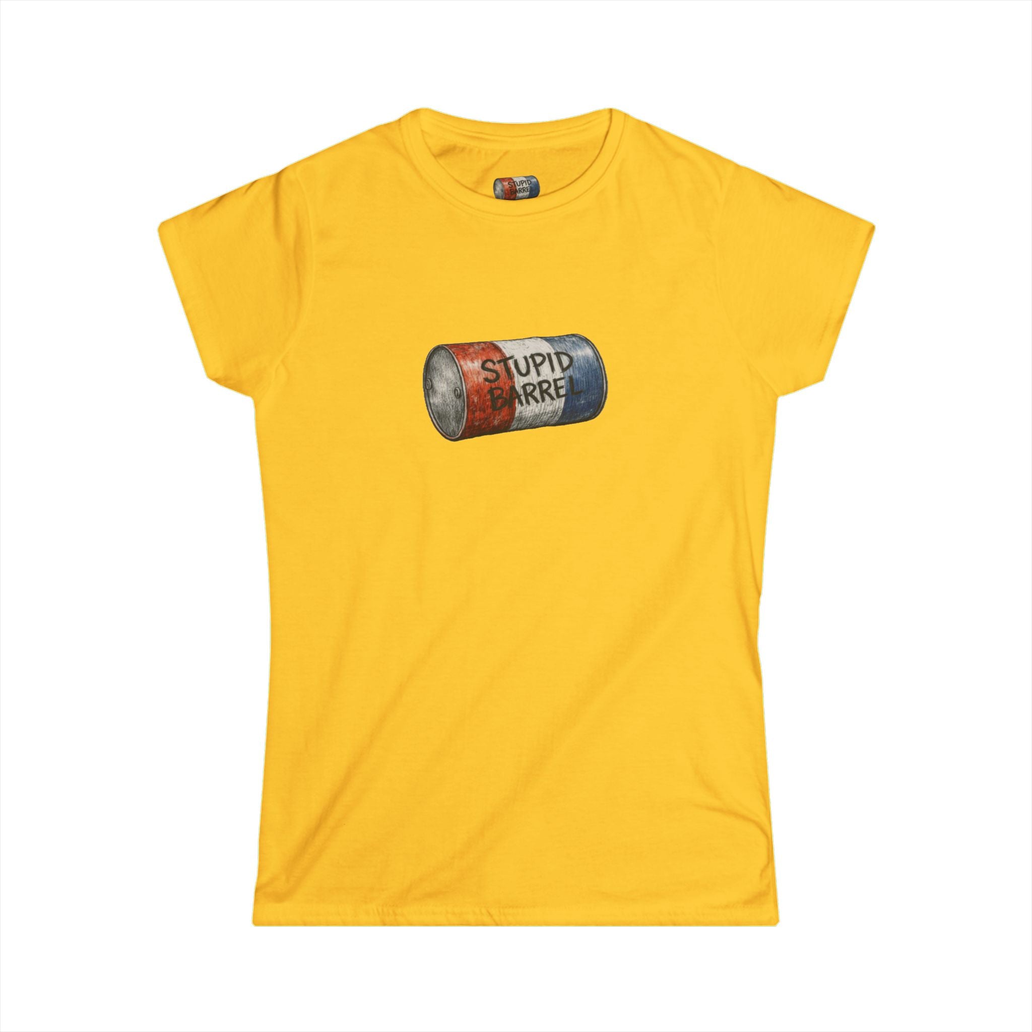 "Stupid Barrel" Women's White Soft style Tee — Classic Everyday Crewneck T-Shirt