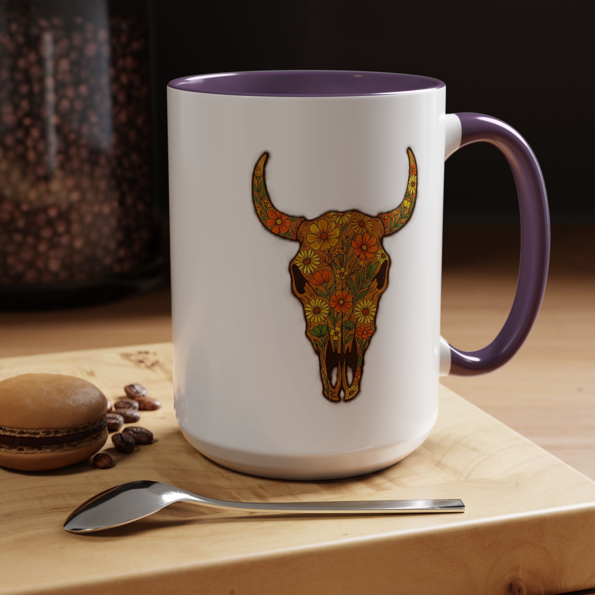 Copy of Turquoise Floral Bull Skull Coffee Mug — Southwestern Accent 11/15oz