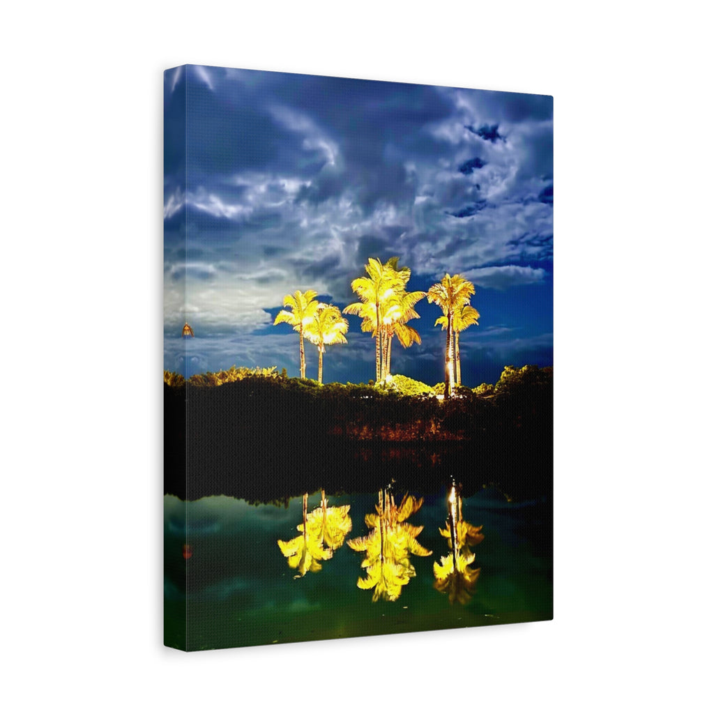Palm Tree Reflection Matte Canvas Wall Art — Quanta Roo, Tropical Evening
