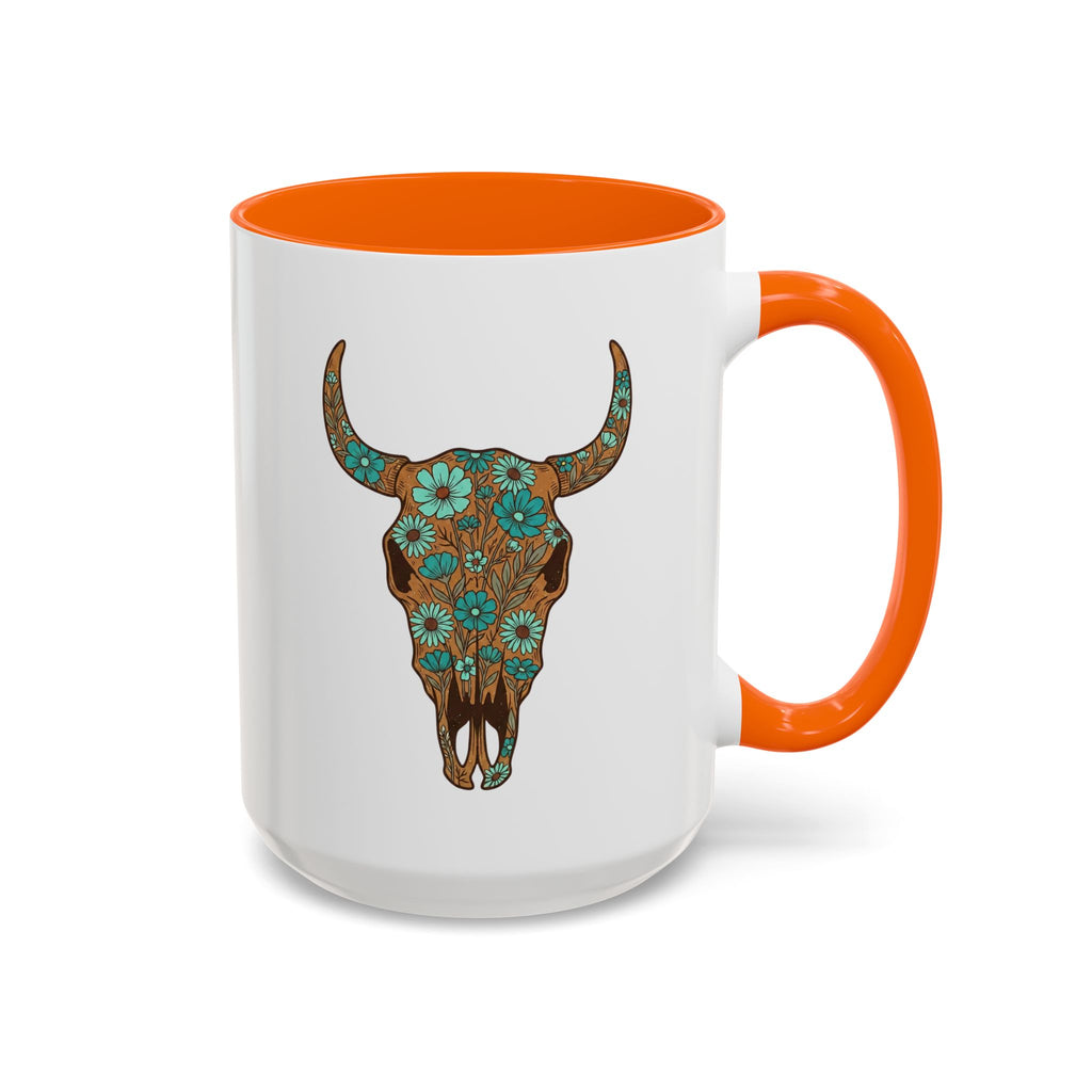 Red, White and Blue Floral Bull Skull Coffee Mug — Southwestern Accent 11/15oz