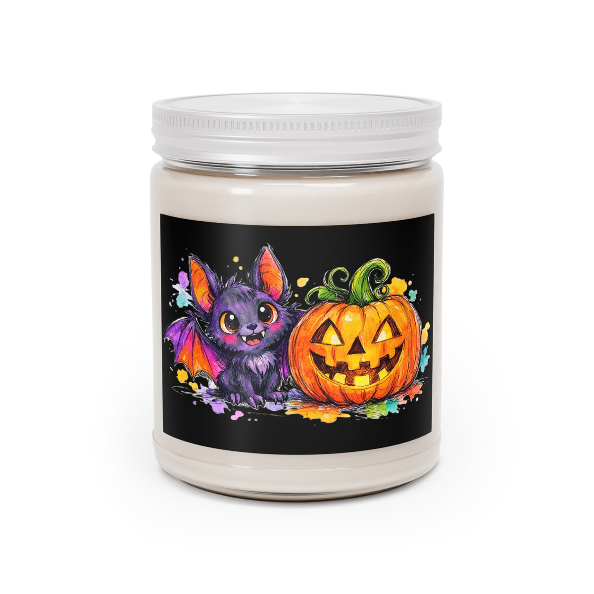 Halloween Pumpkin & Bat Soy Candle — 9oz Scented Jar