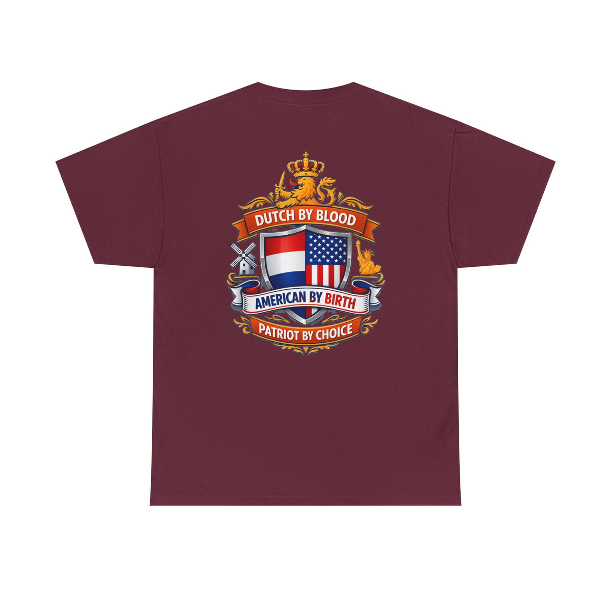 Dutch by Blood, American by Birth T-Shirt — Patriotic Netherlands USA Crest Tee