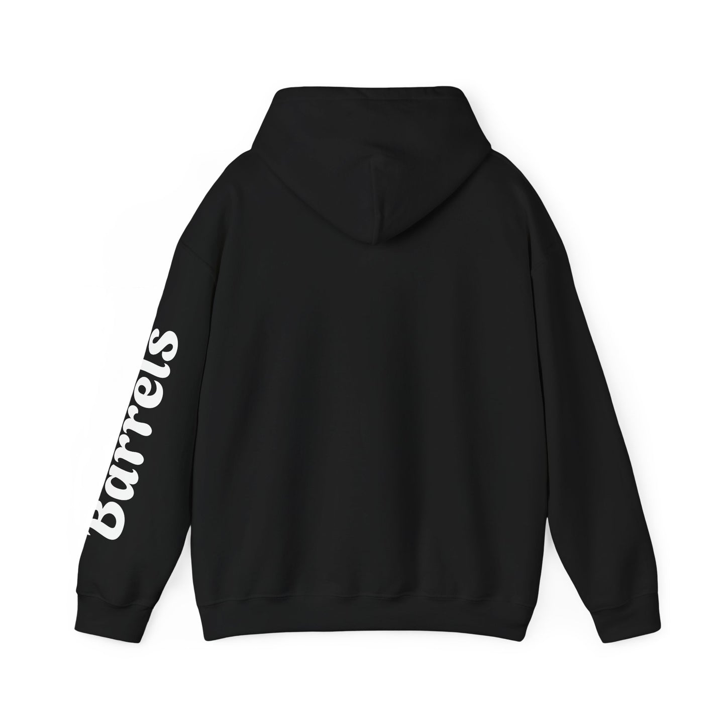 Cowboy Barrel Racing Hoodie — Western Rodeo Pullover with 'barrels' Sleeve Text