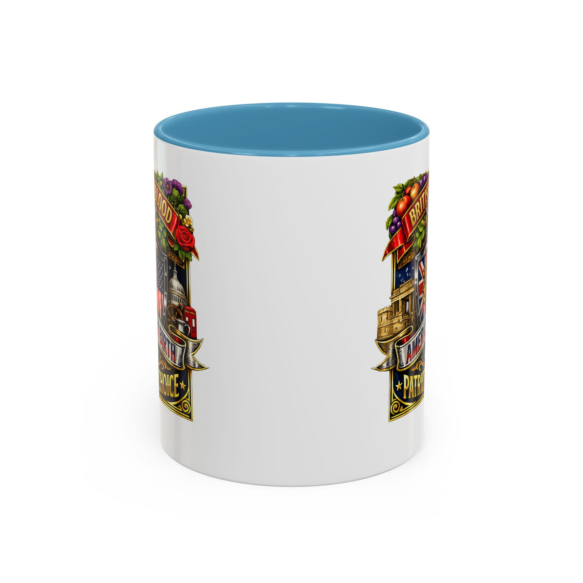 British Pride Coffee Mug — "British by Blood, American by Birth, Patriot by Choice" Patriotic Ceramic Mug