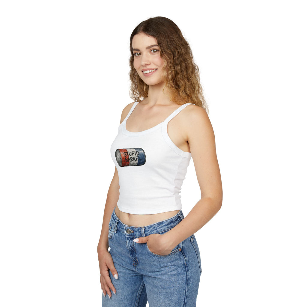 Stupid Barrel Graphic Cropped Tank — Women’s Spaghetti Strap Crop Top