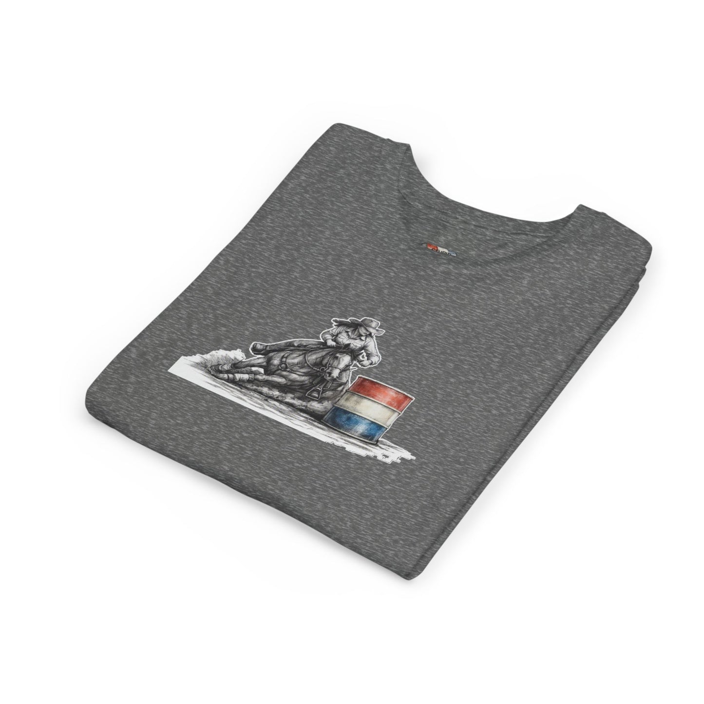 Youth Tee — Rodeo Cowgirl with Patriotic Barrel Graphic