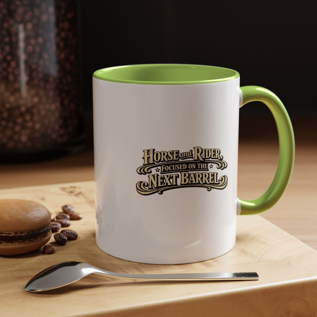 Barrel Racing Coffee Mug — "Horse and Rider Focused on the Next Barrel"