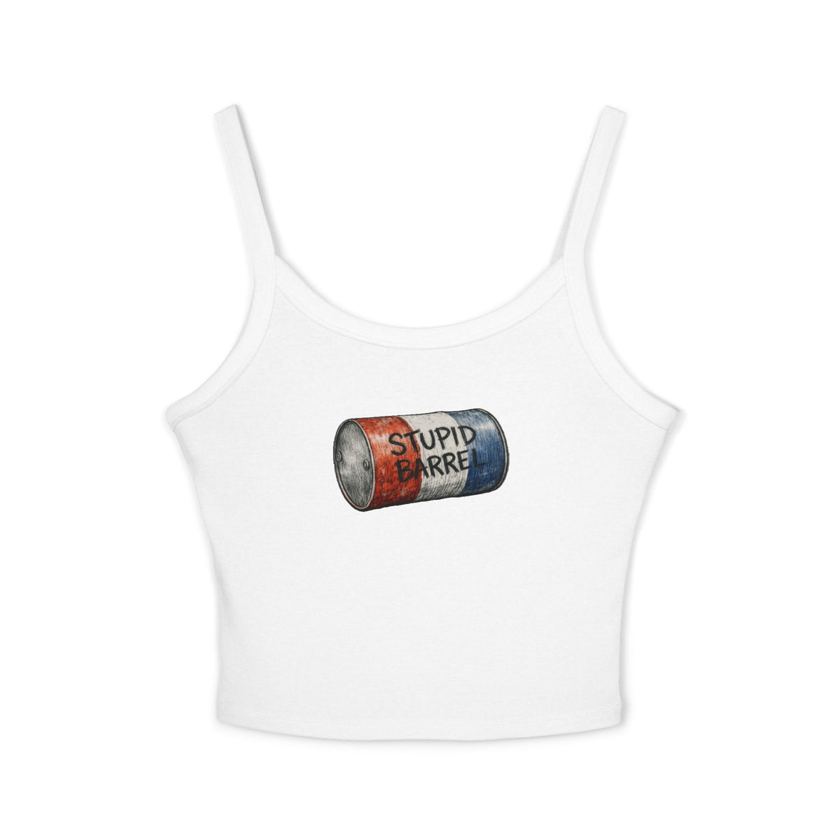 Stupid Barrel Graphic Cropped Tank — Women’s Spaghetti Strap Crop Top
