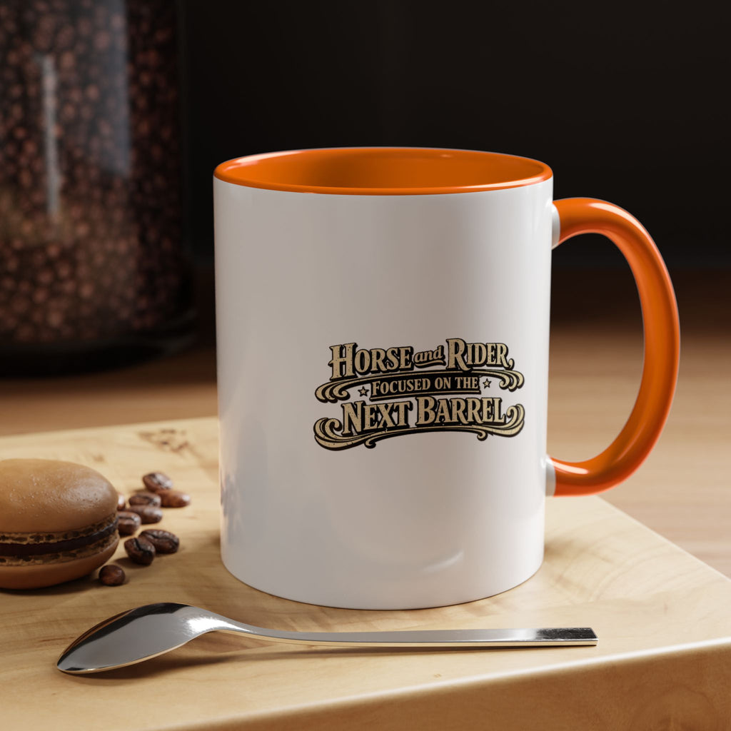 Barrel Racing Coffee Mug — "Horse and Rider Focused on the Next Barrel"