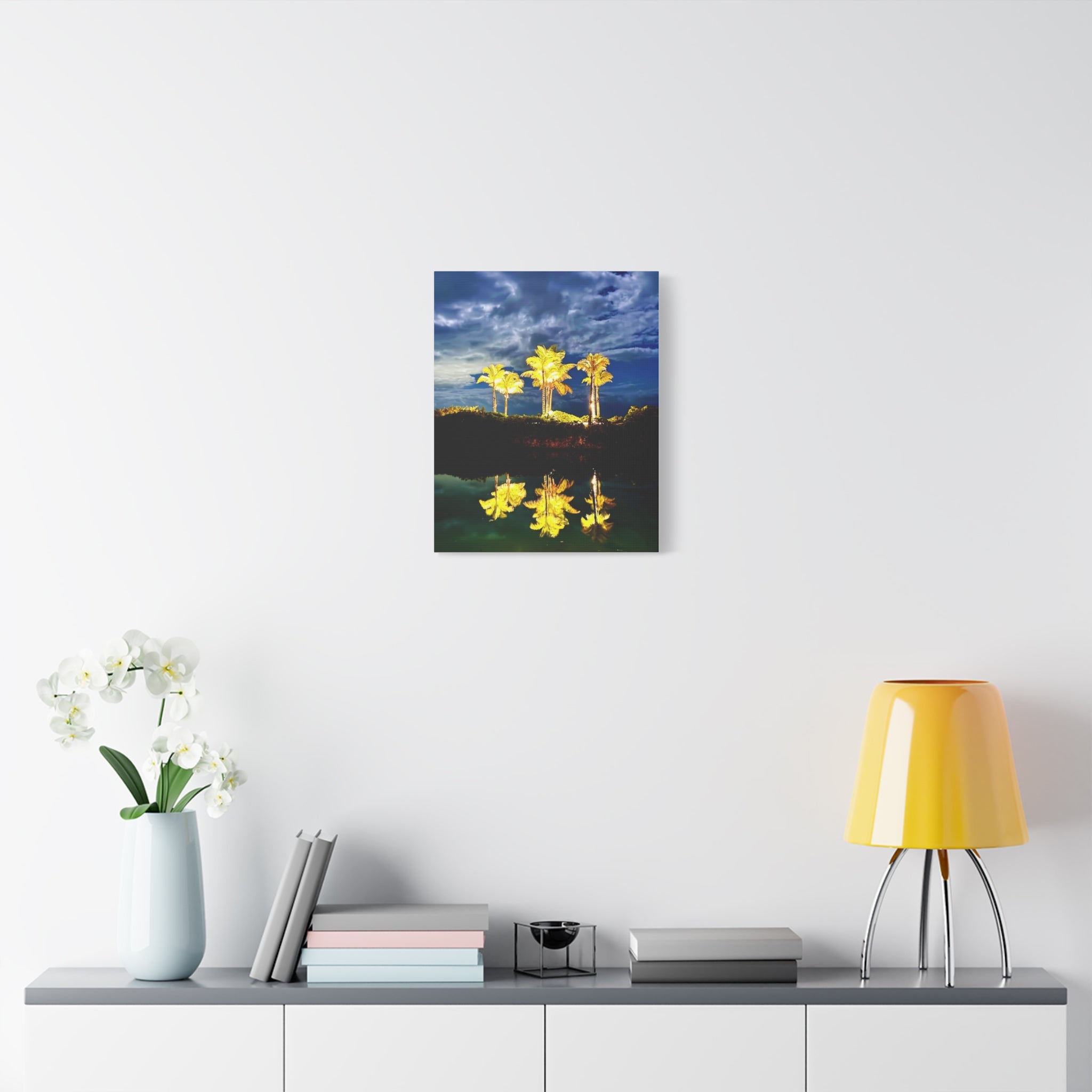 Palm Tree Reflection Matte Canvas Wall Art — Quanta Roo, Tropical Evening