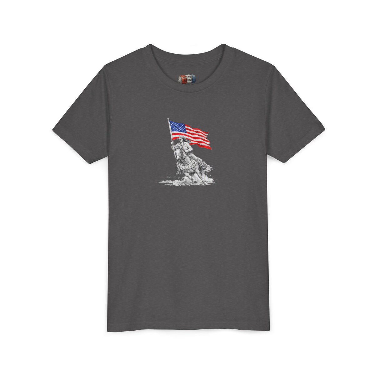 Youth Tee — Rodeo Barrel Racer with Patriotic Barrel Graphic