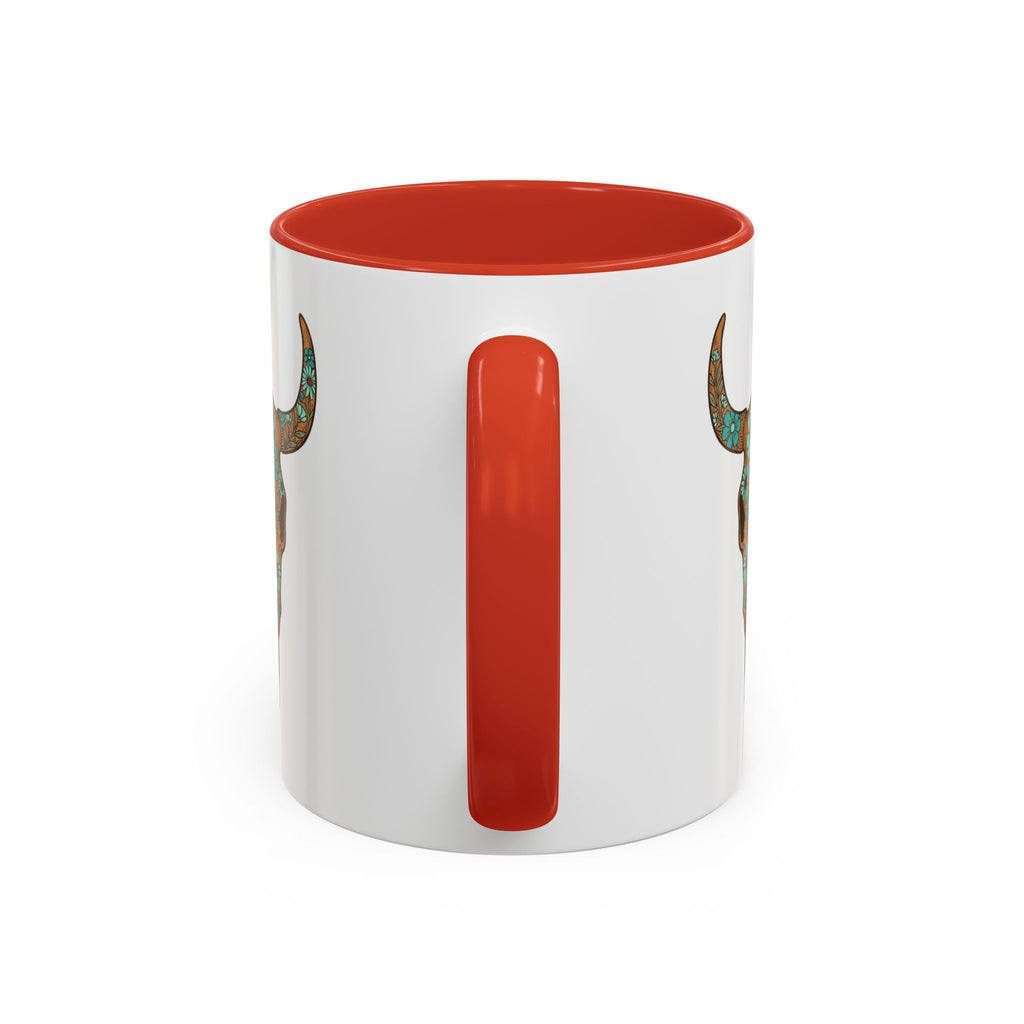 Turquoise Floral Bull Skull Coffee Mug — Southwestern Accent 11/15oz