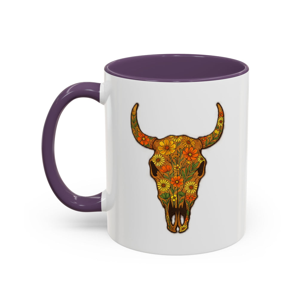 Copy of Turquoise Floral Bull Skull Coffee Mug — Southwestern Accent 11/15oz