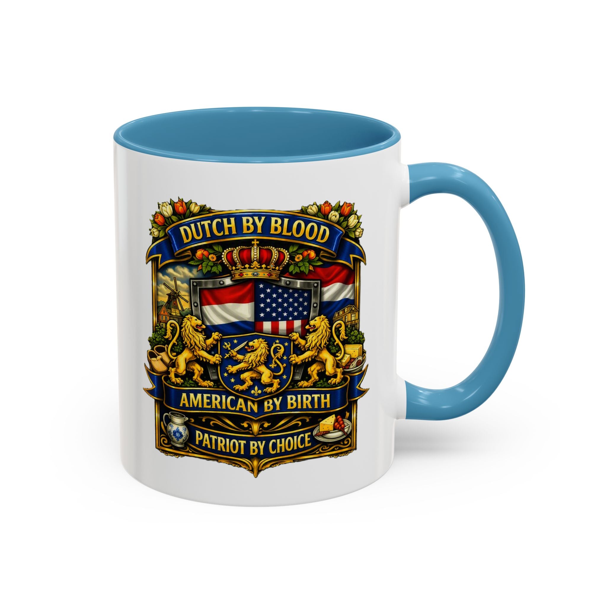 Dutch/American Pride Mug with Vintage Botanical Crest Design