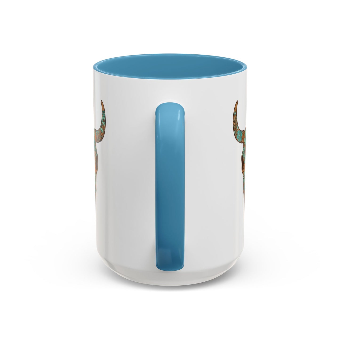 Turquoise Floral Bull Skull Coffee Mug — Southwestern Accent 11/15oz