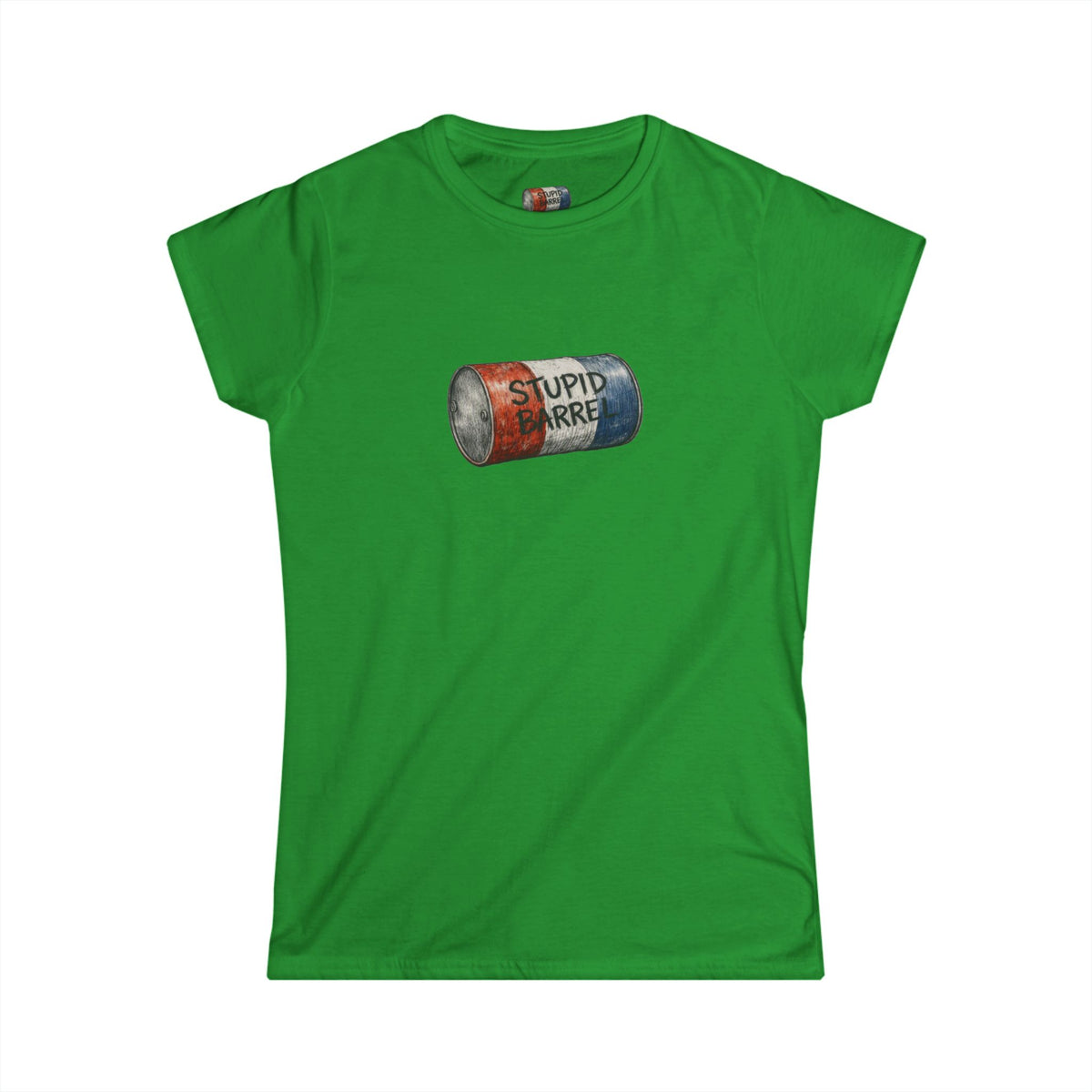 "Stupid Barrel" Women's White Soft style Tee — Classic Everyday Crewneck T-Shirt