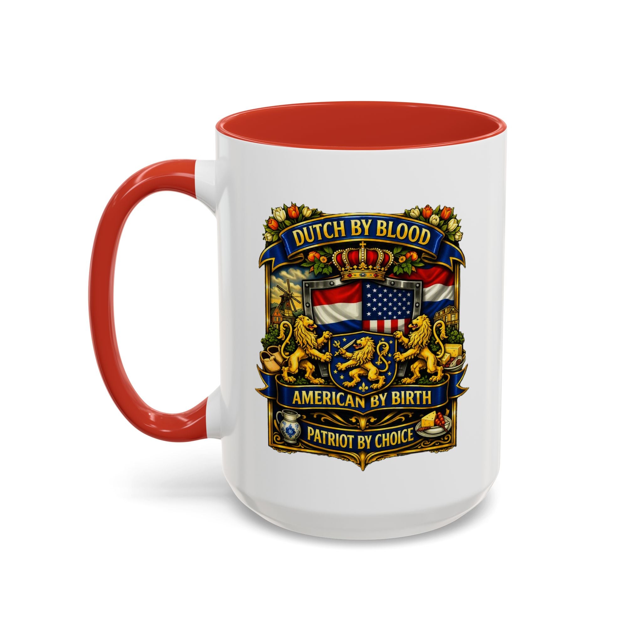 Dutch/American Pride Mug with Vintage Botanical Crest Design