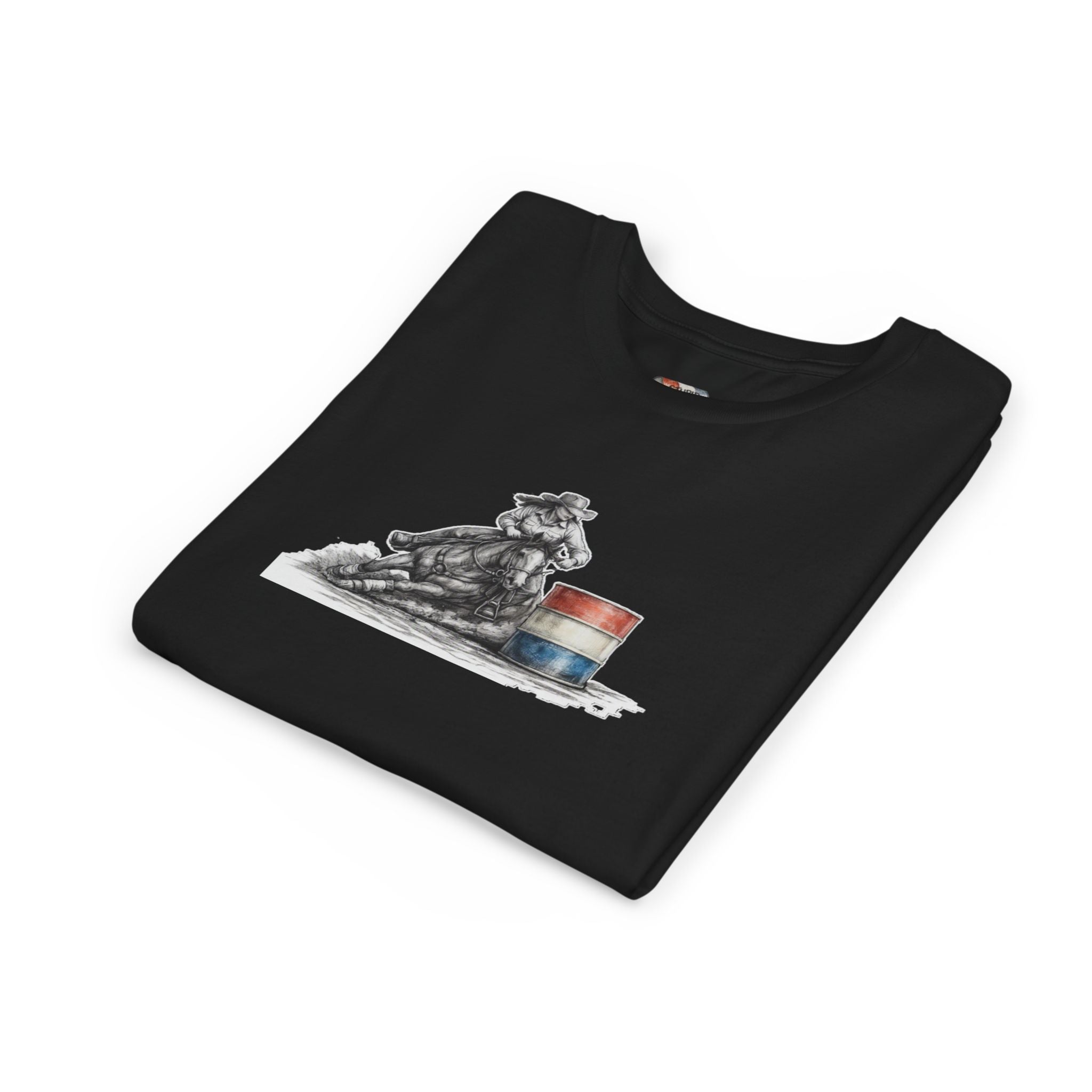 Youth Tee — Rodeo Cowgirl with Patriotic Barrel Graphic