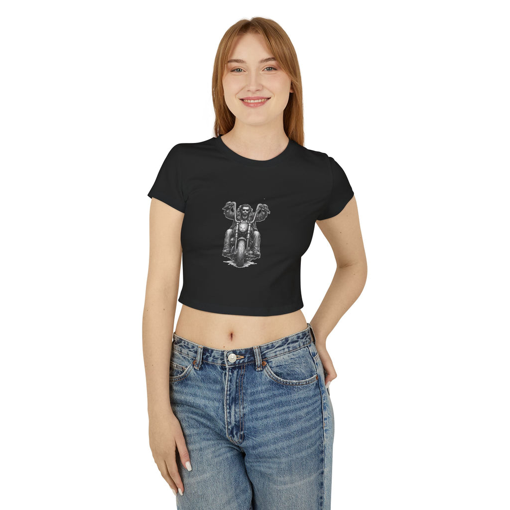 Biker Women's Baby Tee — Vintage "BBBAD" Design