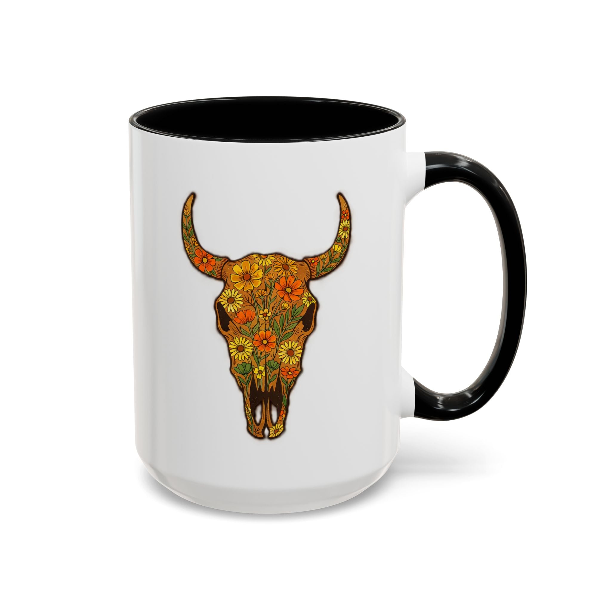 Copy of Turquoise Floral Bull Skull Coffee Mug — Southwestern Accent 11/15oz
