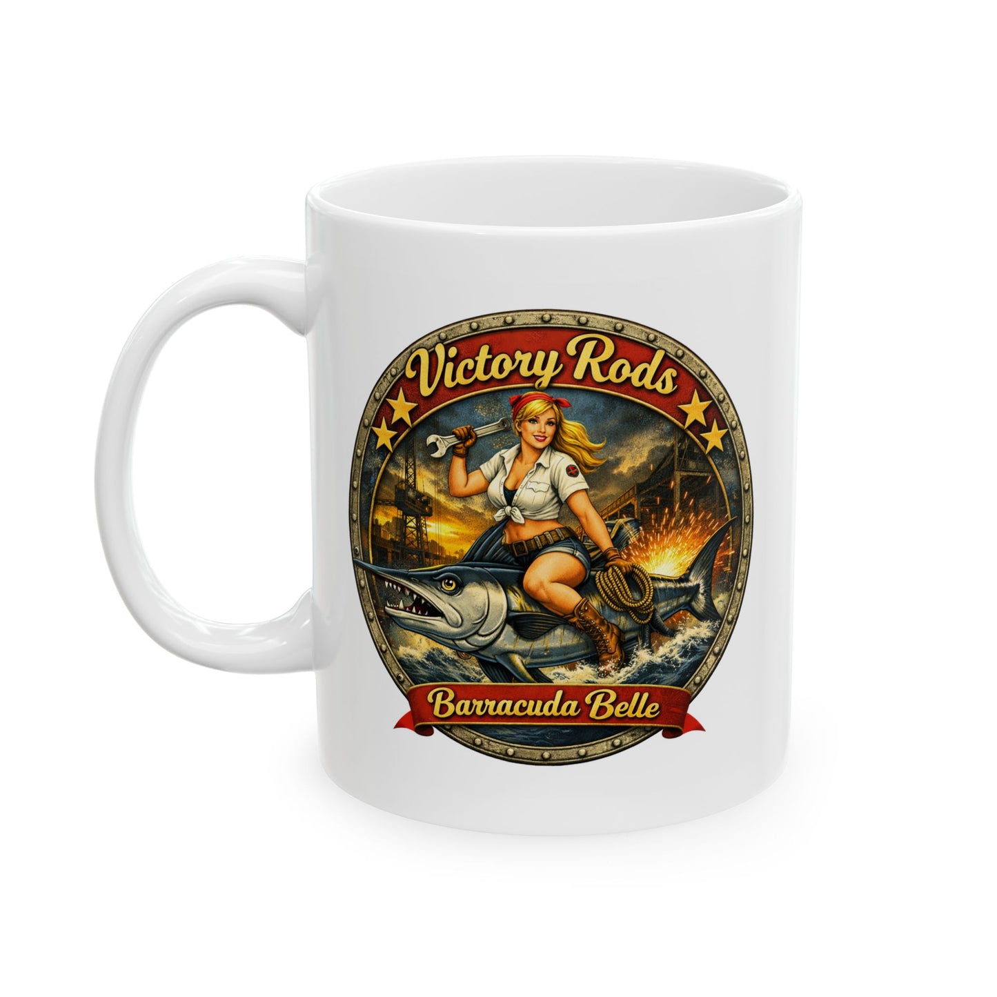 Victory Rods Pin-up Nose Art (Barracuda Belle) / Ceramic Mug (11oz/15oz)