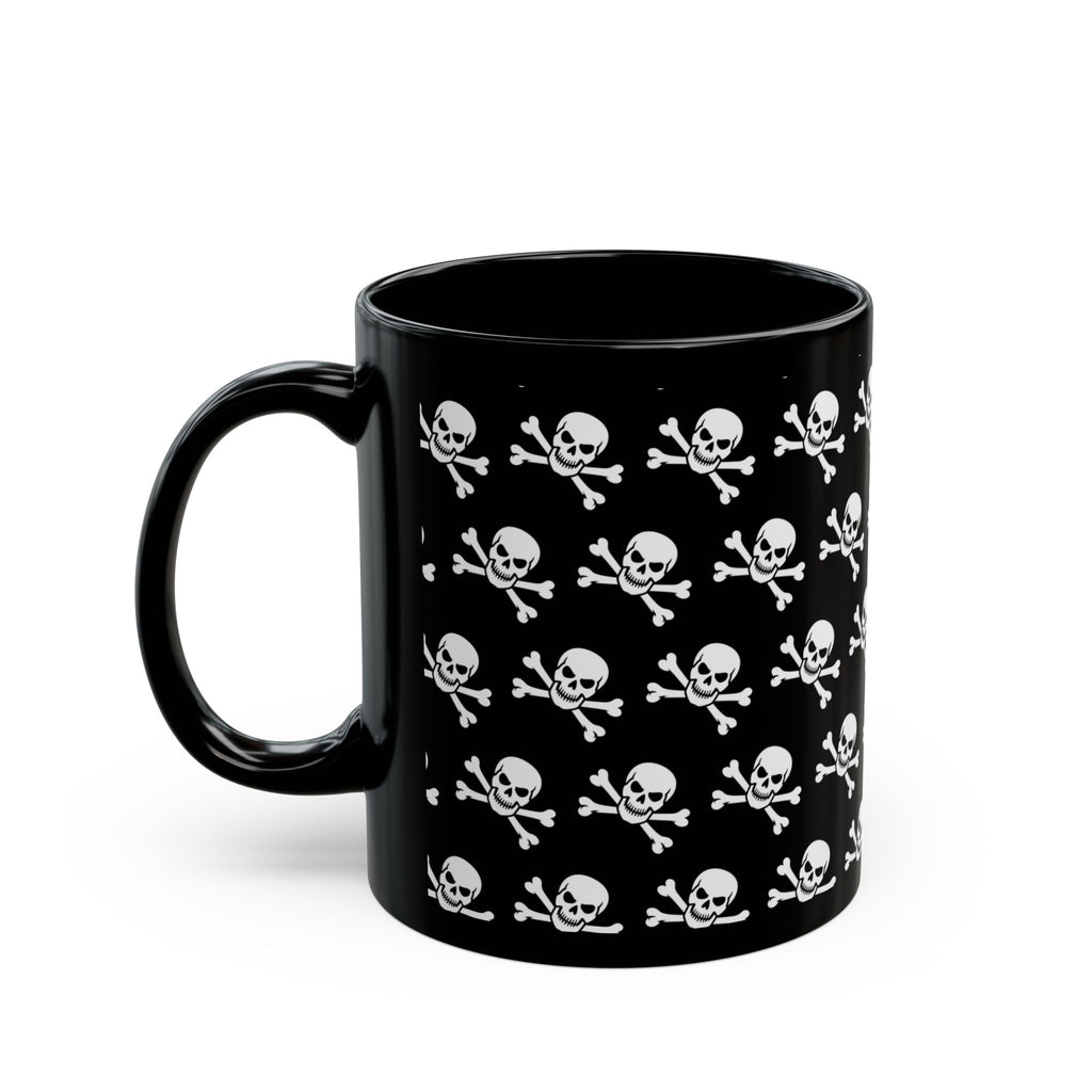 Skull & Crossbones Pattern Mug — Gothic Black Coffee Cup (11oz/15oz)