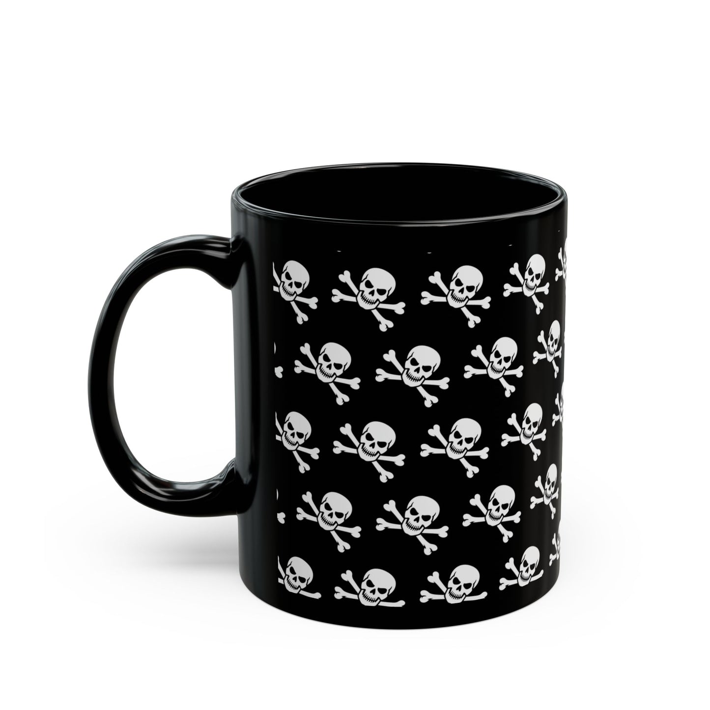 Skull & Crossbones Pattern Mug — Gothic Black Coffee Cup (11oz/15oz)